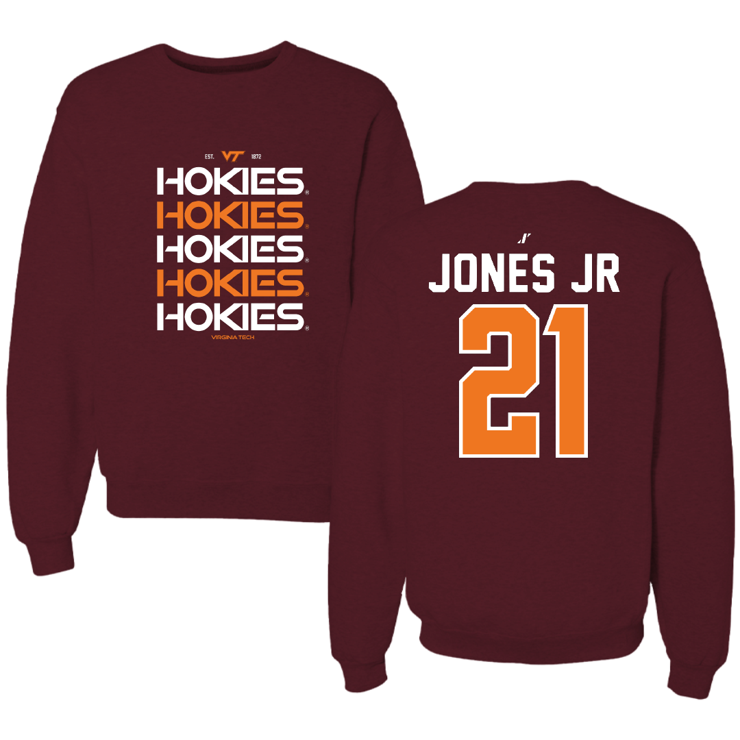 Virginia Tech Basketball Maroon General Crewneck - #21 Ryan Jones Jr