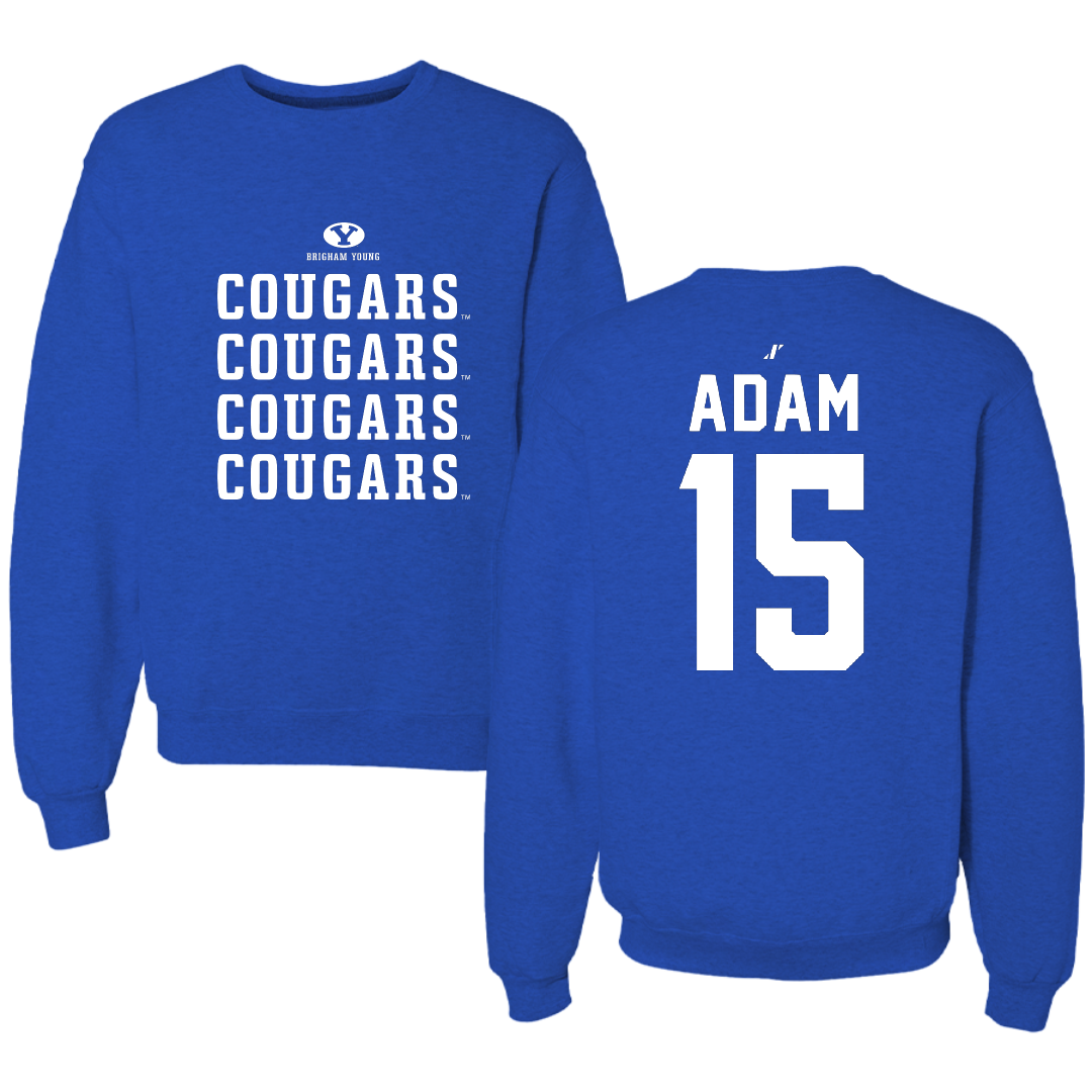Brigham Young University Volleyball Blue General Crewneck - #15 Bernardo Adam