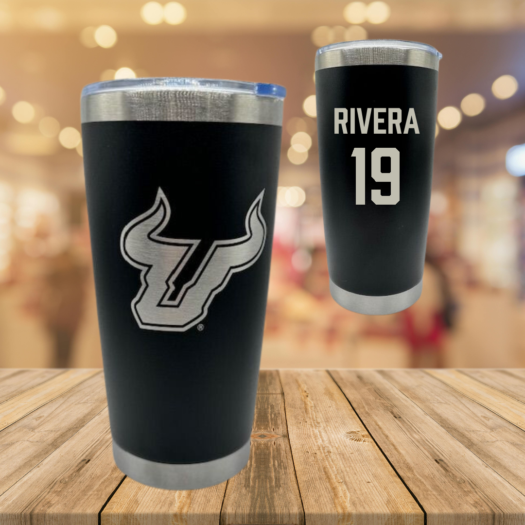 University of South Florida Softball Black Stainless Steel Tumbler - #19 Alanah Rivera
