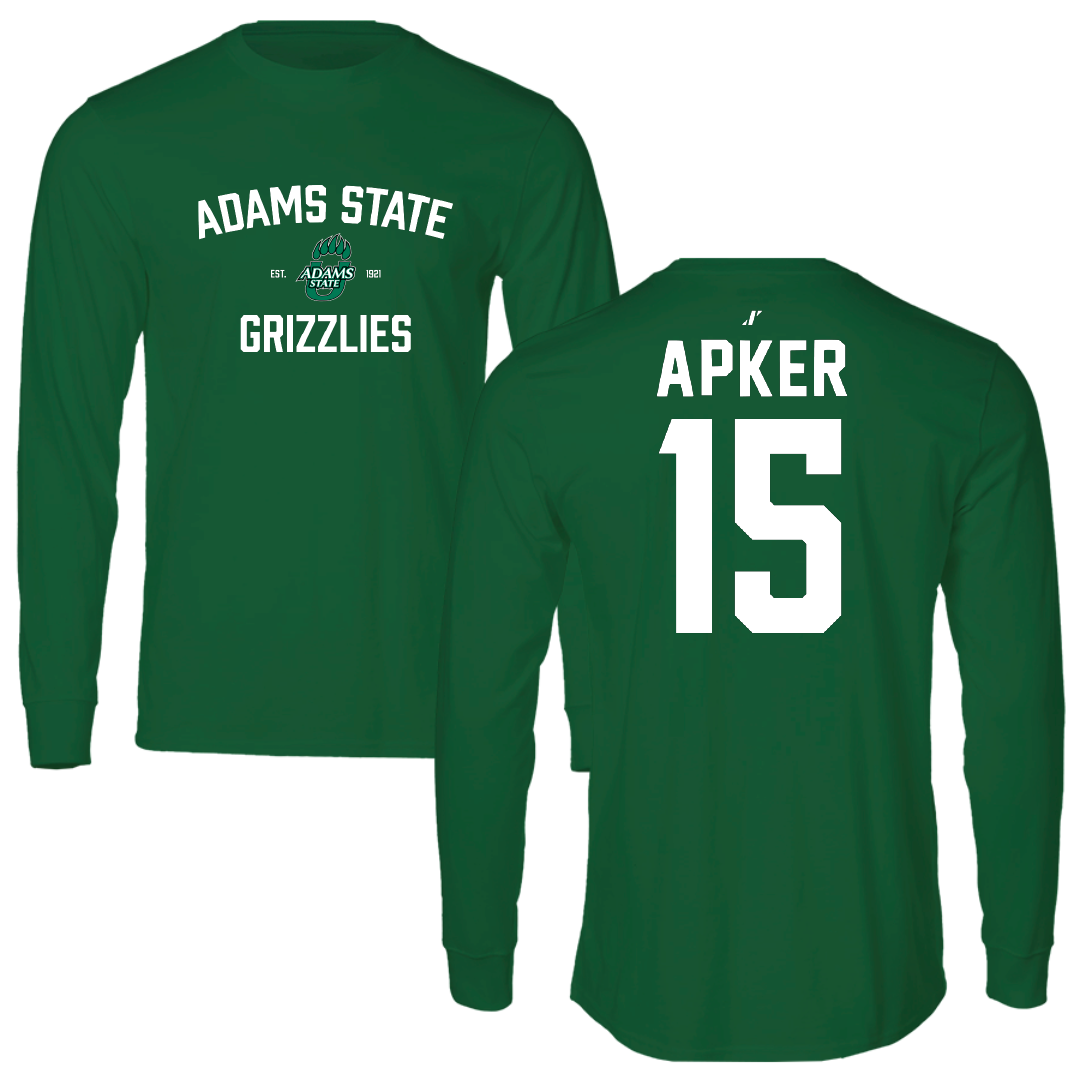 Adams State University Baseball Green General Performance Long Sleeve - #15 Cory Apker