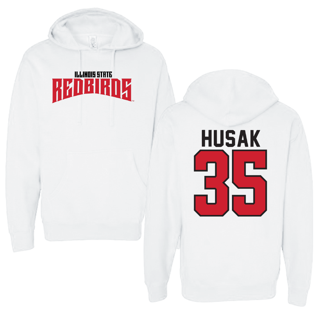Illinois State University Baseball White Classic Hoodie - #35 Joe Husak