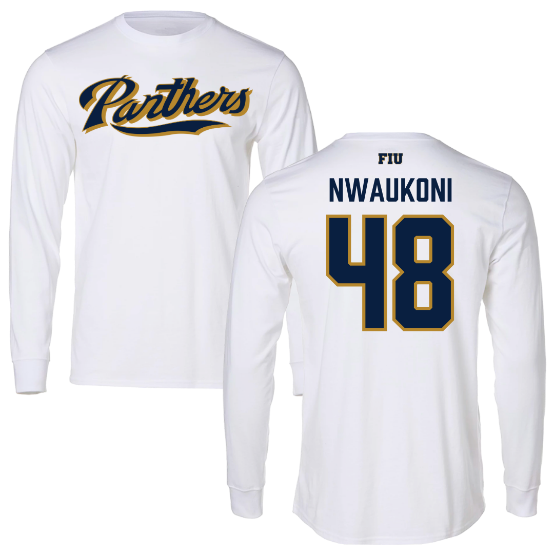 Florida International University Football White Panthers Performance Long Sleeve - #48 Richard Nwaukoni