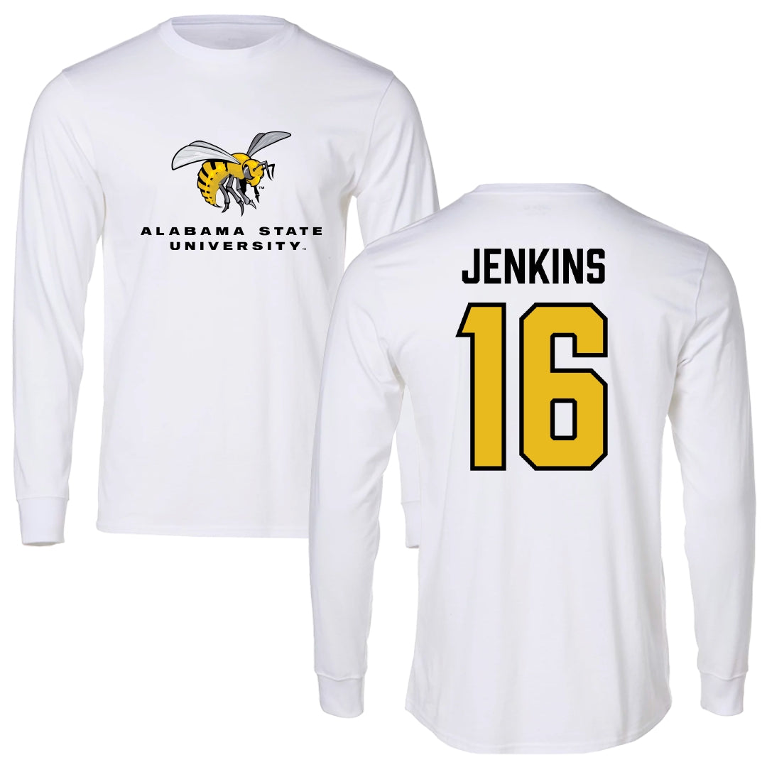 Alabama State University Baseball White Block Long Sleeve - #16 Quentin Jenkins