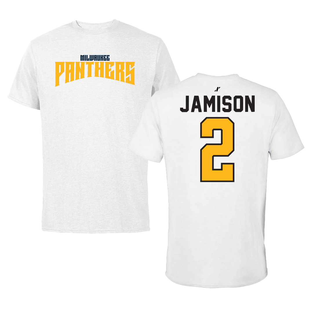 University of Wisconsin-Milwaukee Basketball White Classic Performance Tee - #2 Elijah Jamison