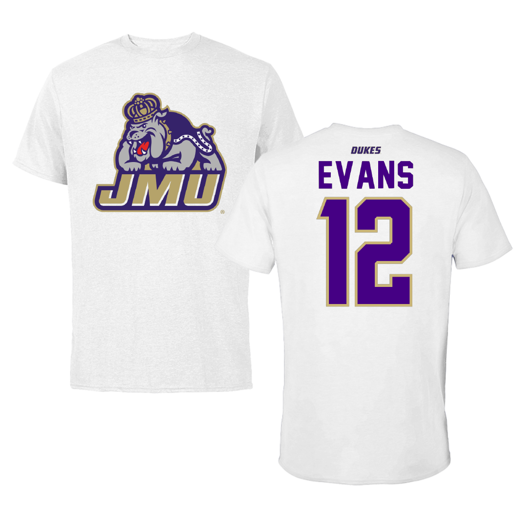 James Madison University Football White Performance Tee - #12 JC Evans