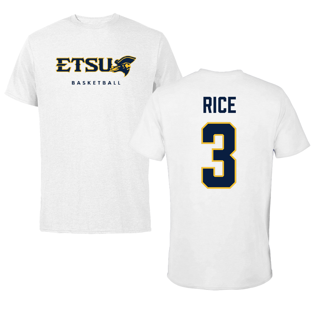 East Tennessee State University Basketball White Performance Tee - #3 Tyler Rice