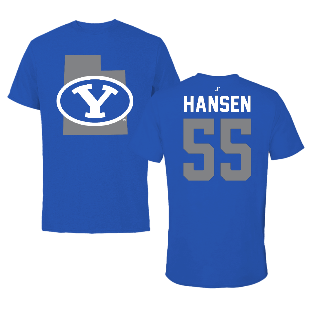 Brigham Young University Baseball Blue State Tee - #55 Matt Hansen