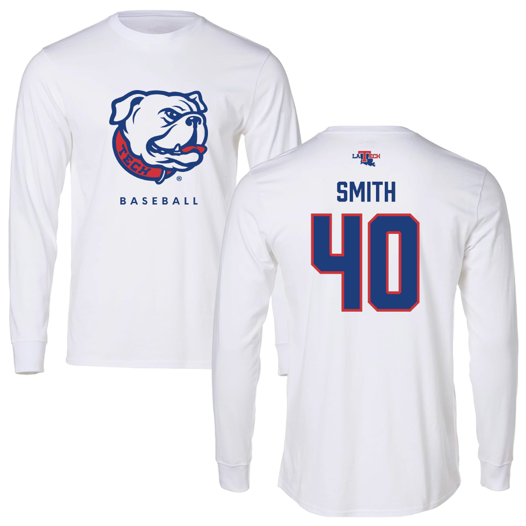 Louisiana Tech University Baseball White Performance Long Sleeve - #40 Reed Smith