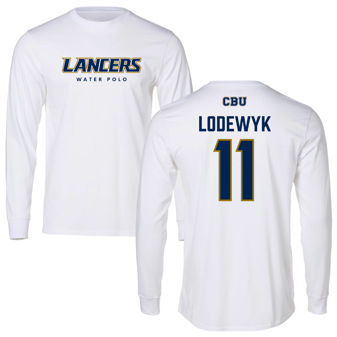 California Baptist University Water Polo White Performance Long Sleeve - #11 Marcus Lodewyk