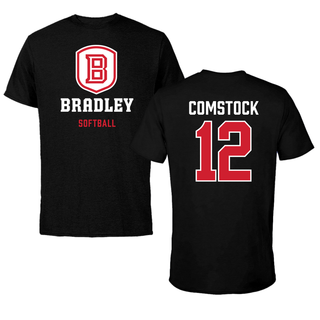 Bradley University Softball Black Block Performance Tee - #12 Austin Comstock