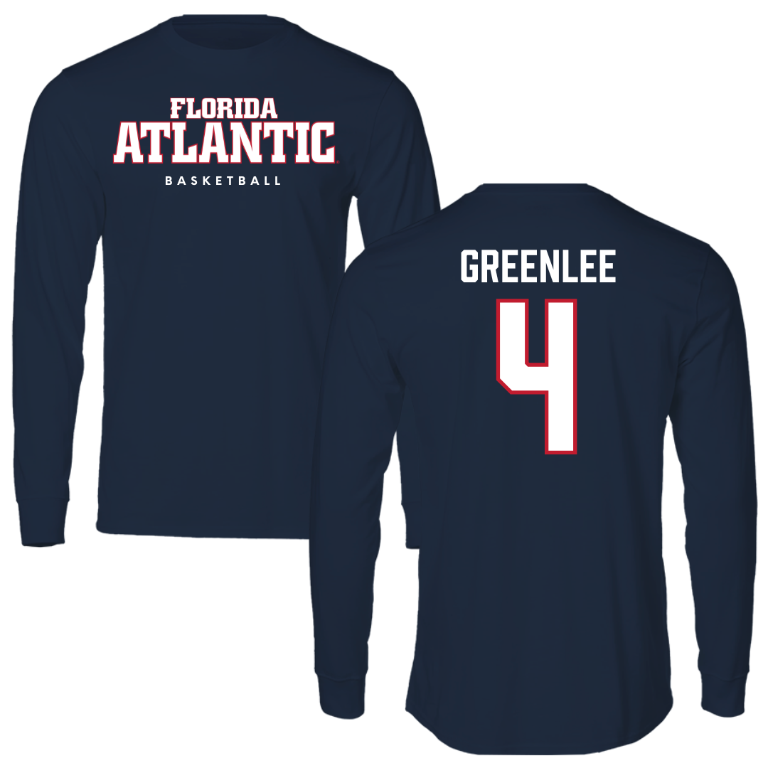 Florida Atlantic University Basketball Navy Block Performance Long Sleeve - #4 Bryan Greenlee