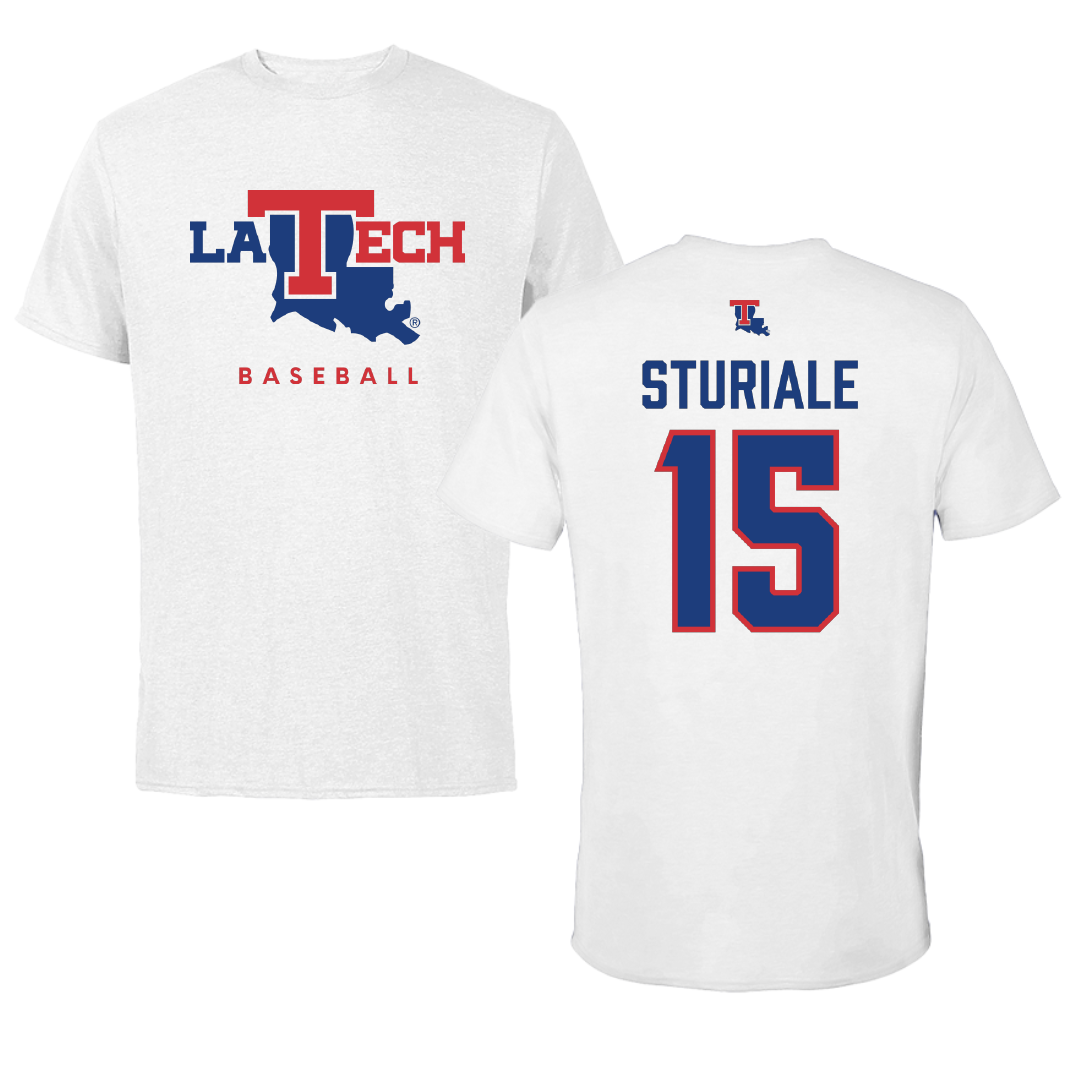 Louisiana Tech University Baseball White Performance Tee - #15 CJ Sturiale
