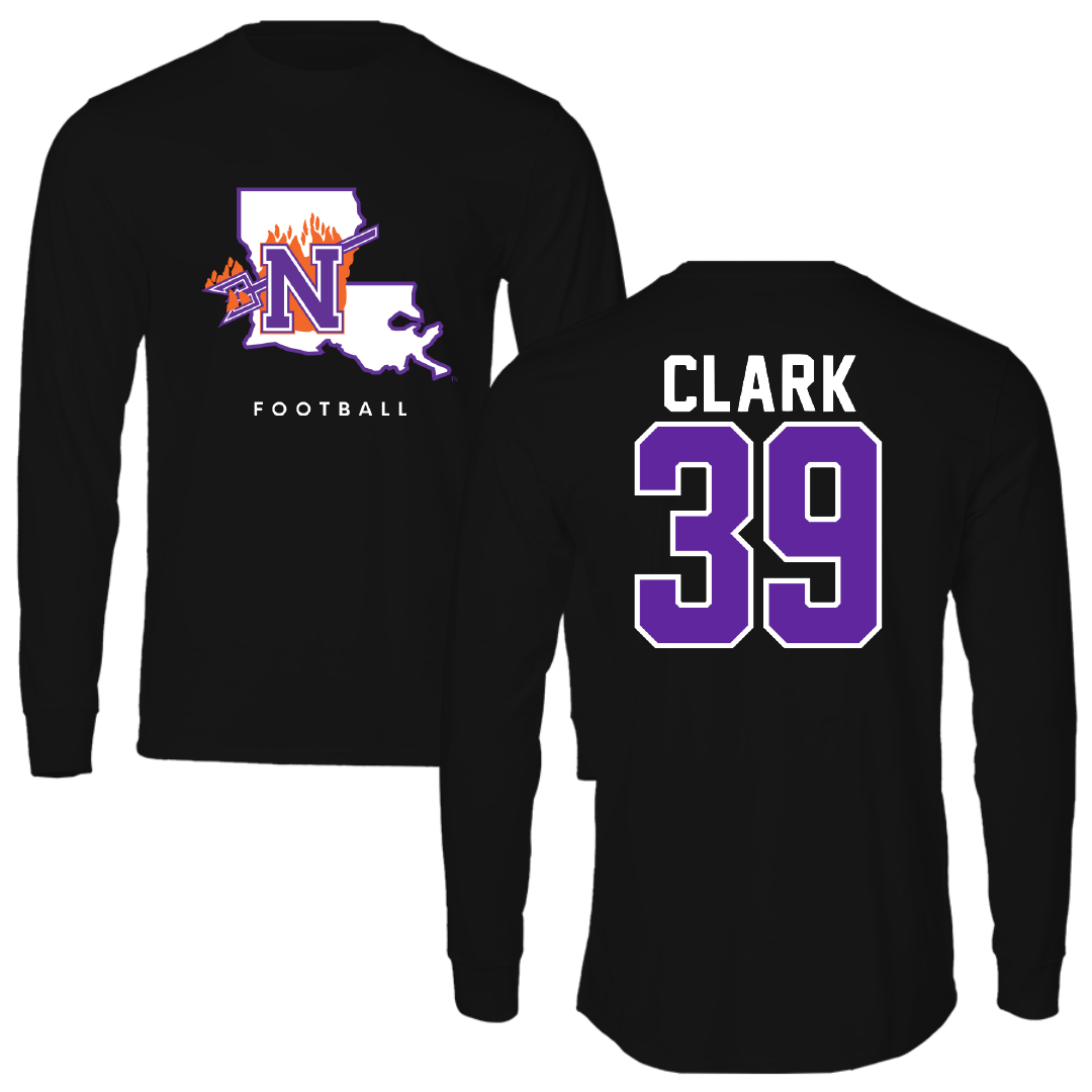 Northwestern State University Football Black Block Performance Long Sleeve - #39 Ford Clark