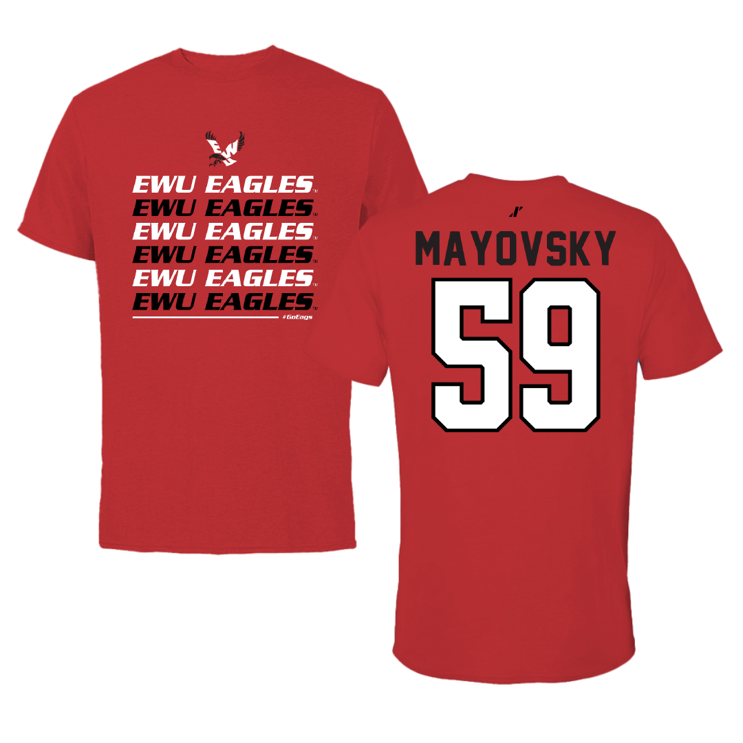 Eastern Washington University Football Red General Performance Tee - #59 Myles Mayovsky