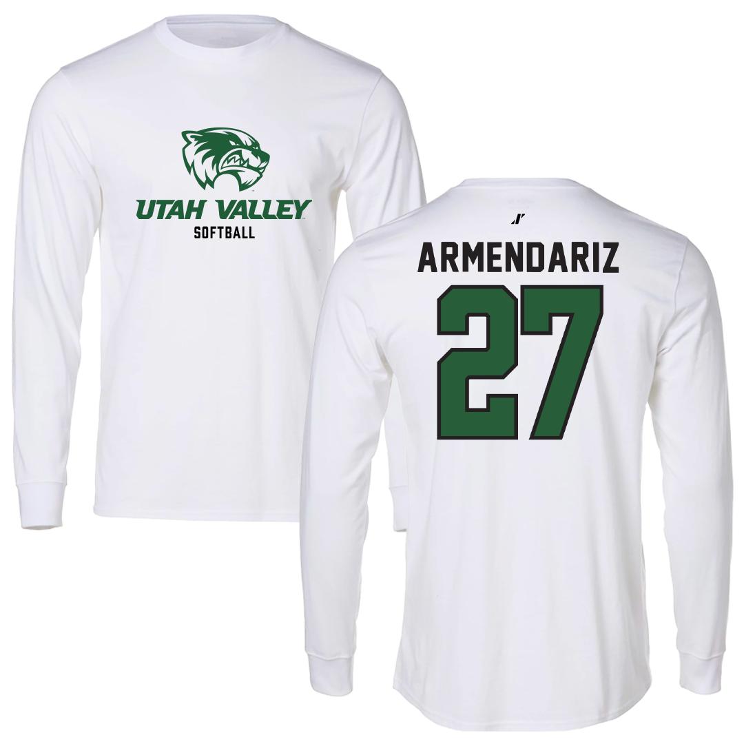 Utah Valley University Softball White Classic Performance Long Sleeve - #27 Payge Armendariz