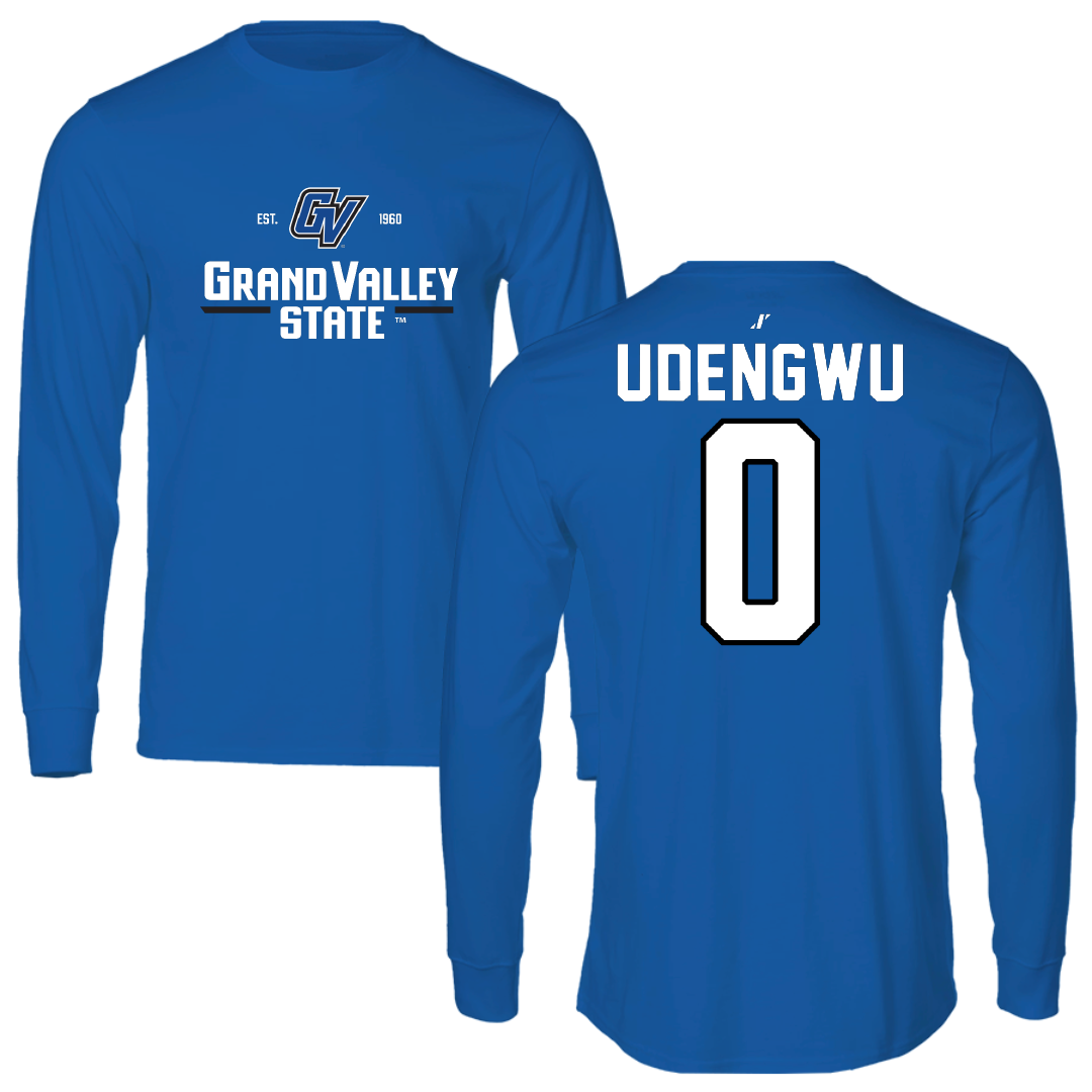 Grand Valley State University Football Blue General Performance Long Sleeve - #0 Ike Udengwu