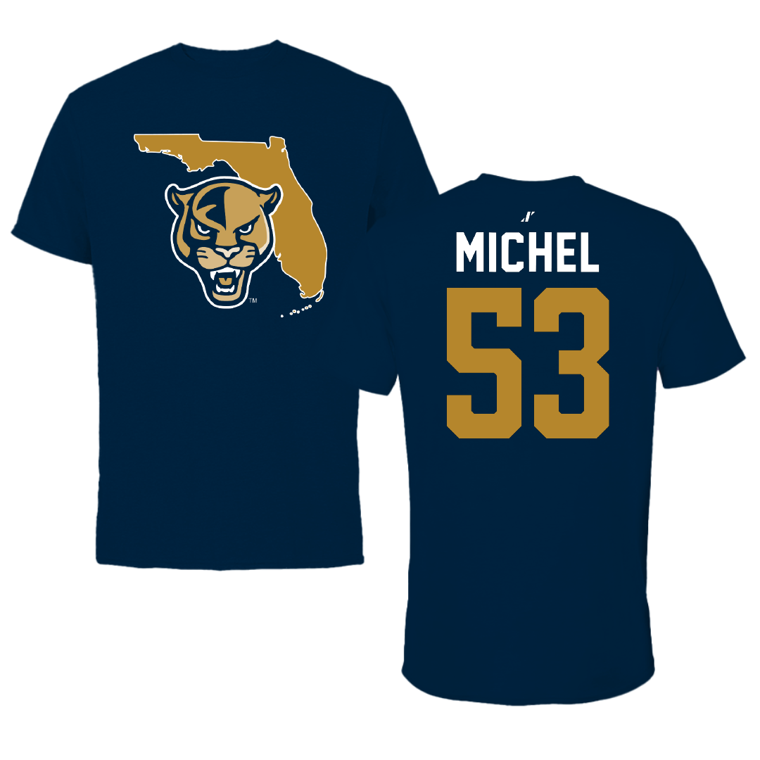 Florida International University Football Navy State Tee - #53 Daniel Michel
