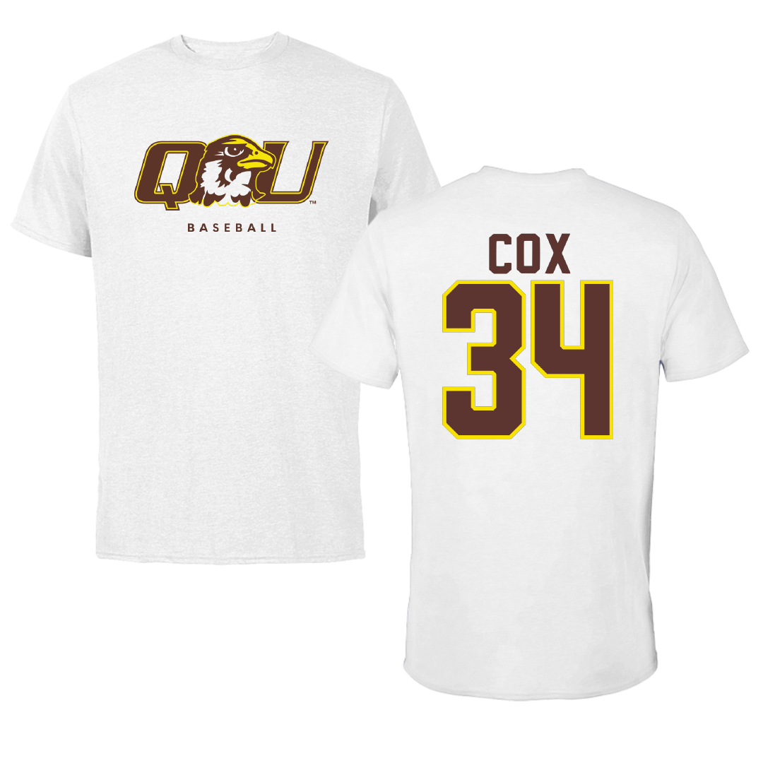 Quincy University Baseball White Performance Tee - #34 Connor Cox