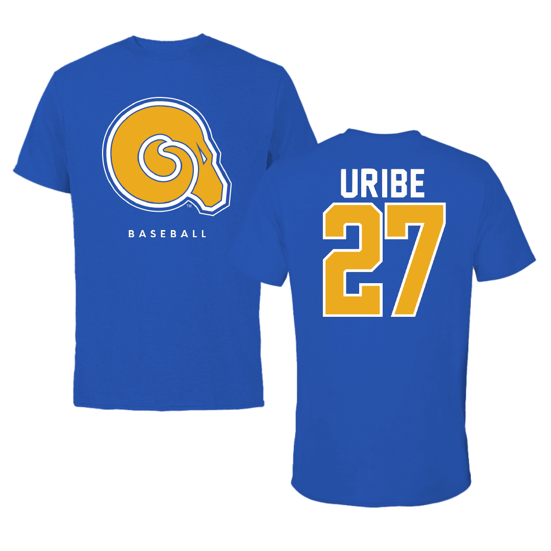 Albany State University Baseball Blue Performance Tee - #27 Mylon Uribe