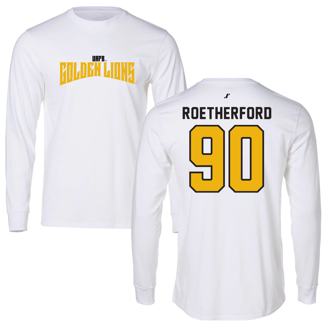 University of Arkansas-Pine Bluff Football White Classic Long Sleeve - #90 Cameron Roetherford