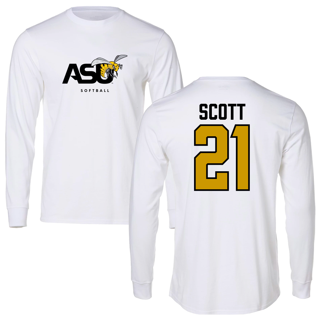 Alabama State University Softball White Long Sleeve - #21 Alana Scott