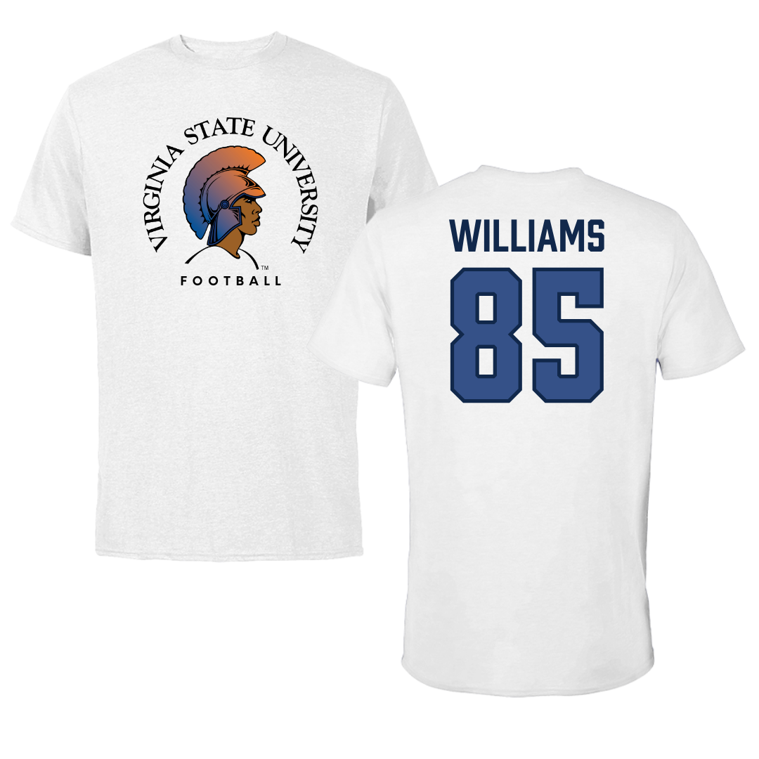 Virginia State University Football White Performance Tee - #85 Tashaun Williams