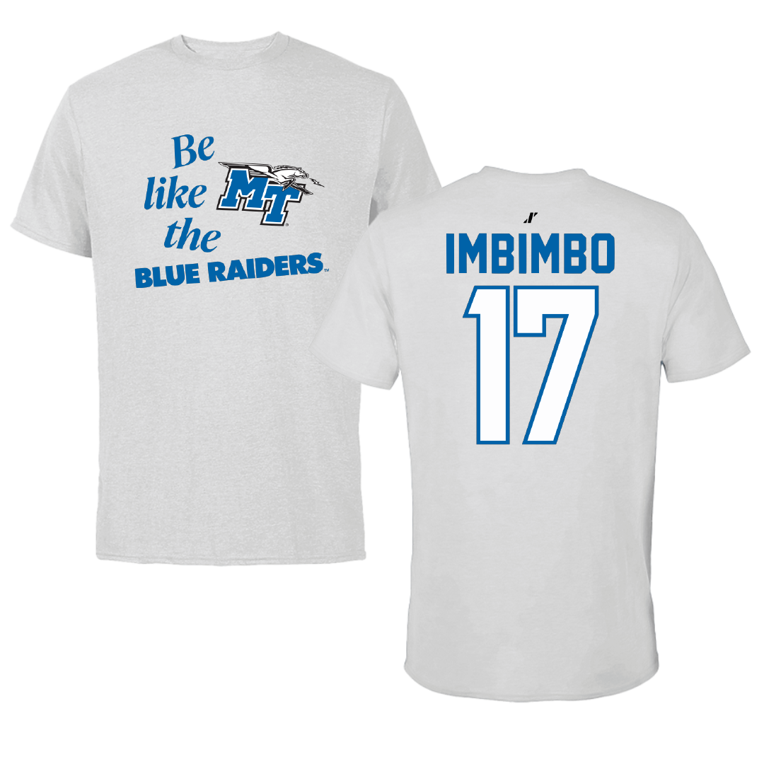 Middle Tennessee State University Baseball Light Gray Be Like Us Performance Tee - #17 Ethan Imbimbo