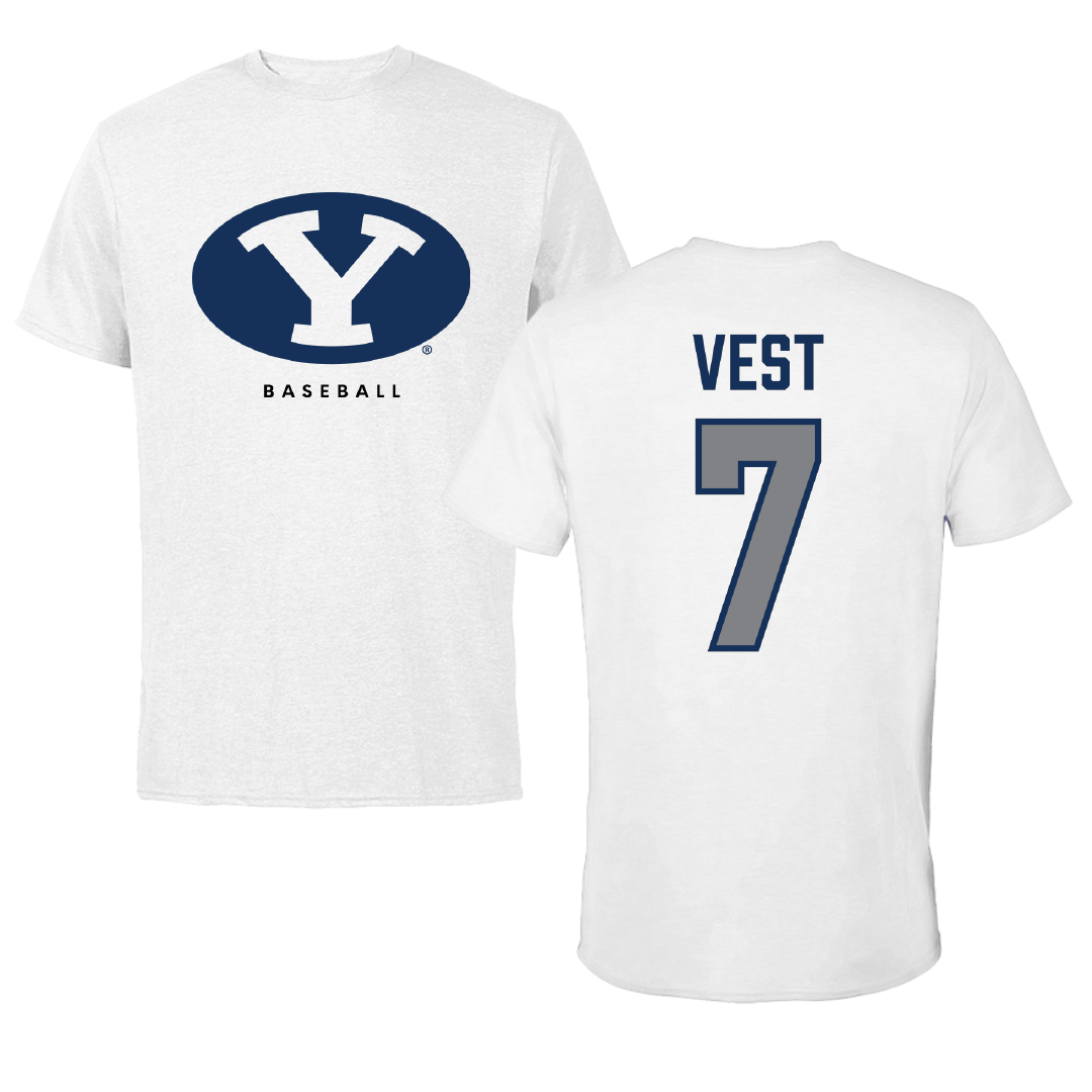 Brigham Young University Baseball White Performance Tee - #7 Cooper Vest
