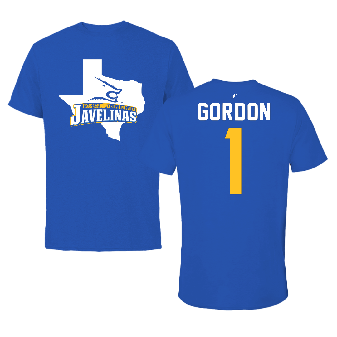 Texas A&M University-Kingsville Basketball Blue State Performance Tee - #1 Brian Gordon