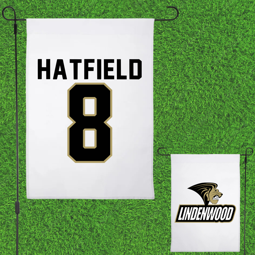 Lindenwood University Soccer White Garden Flag - #8 Peyton Hatfield