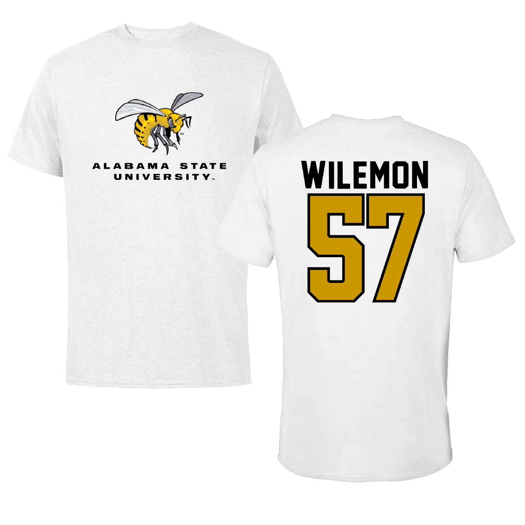 Alabama State University Football White Tee - #57 Garrett Wilemon