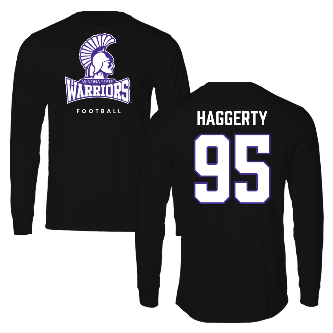 Winona State University Football Black Performance Long Sleeve - #95 Conner Haggerty