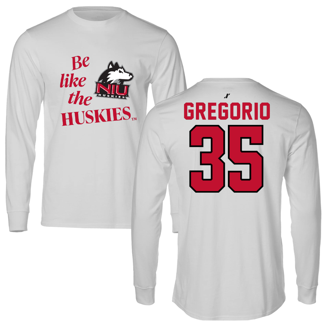 Northern Illinois University Baseball Light Gray Be Like Us Performance Long Sleeve - #35 Logan Gregorio
