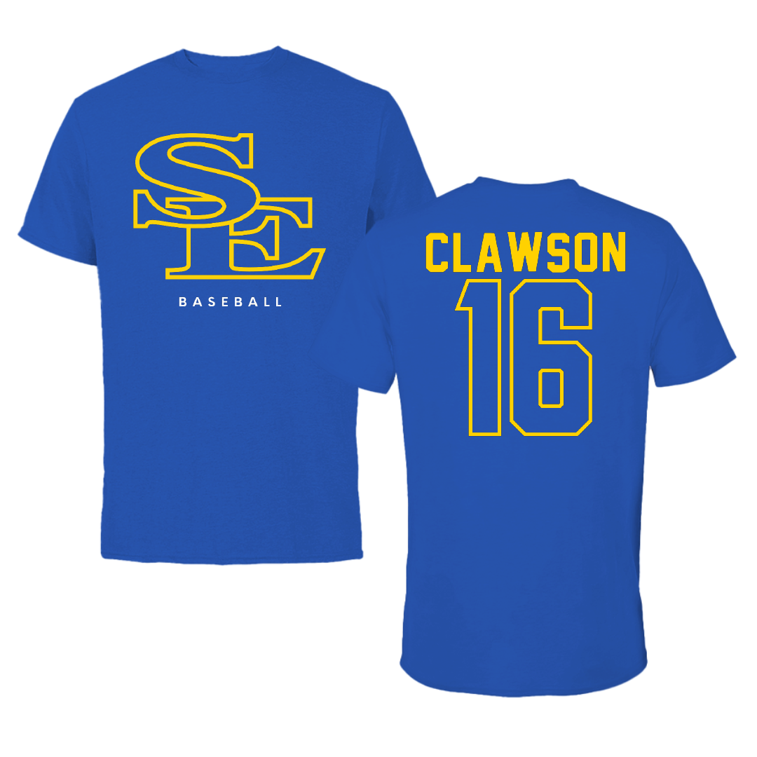 Southeastern Oklahoma State University Baseball Blue Tee - #16 Colton Clawson
