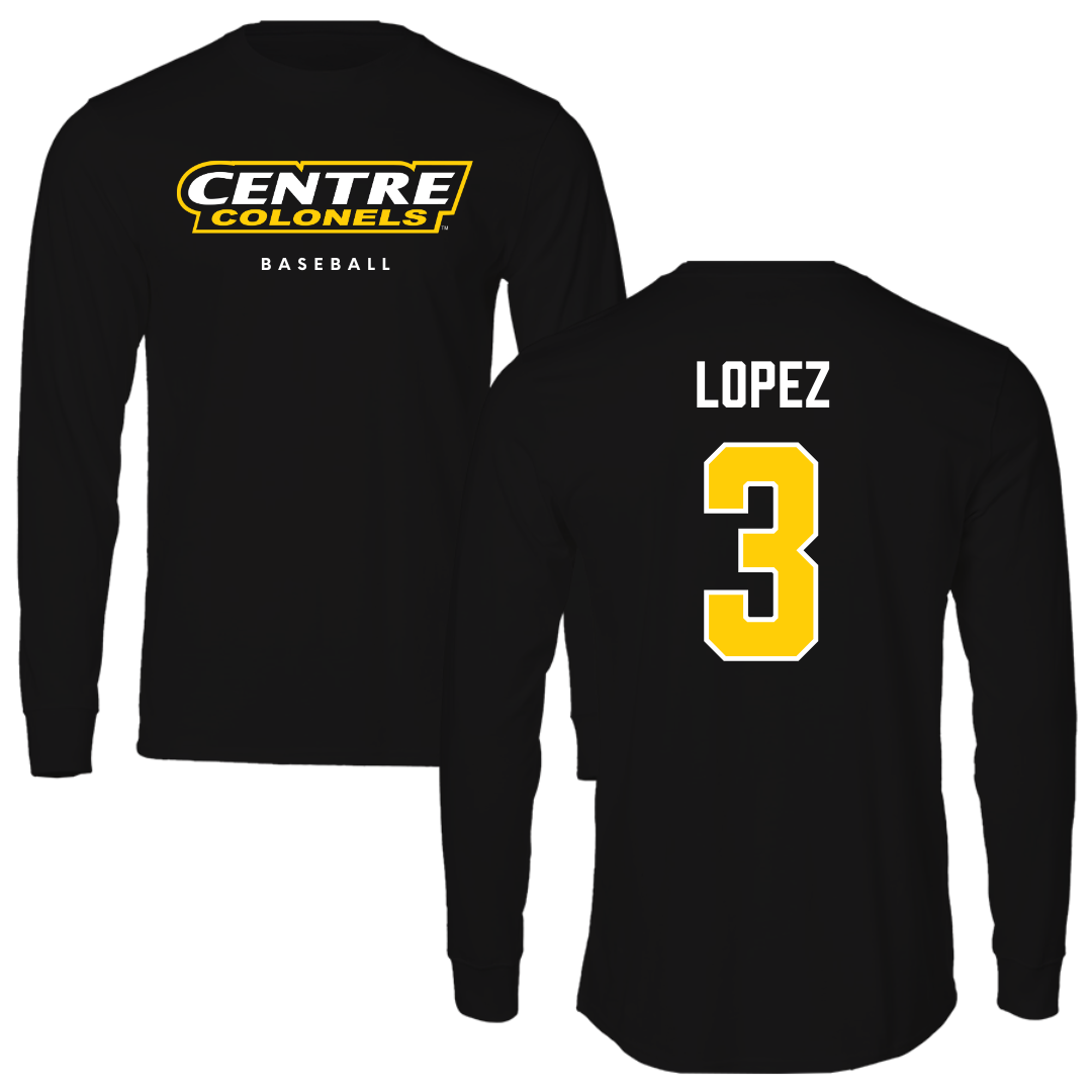 Centre College Baseball Black Long Sleeve - #3 Aaron Lopez