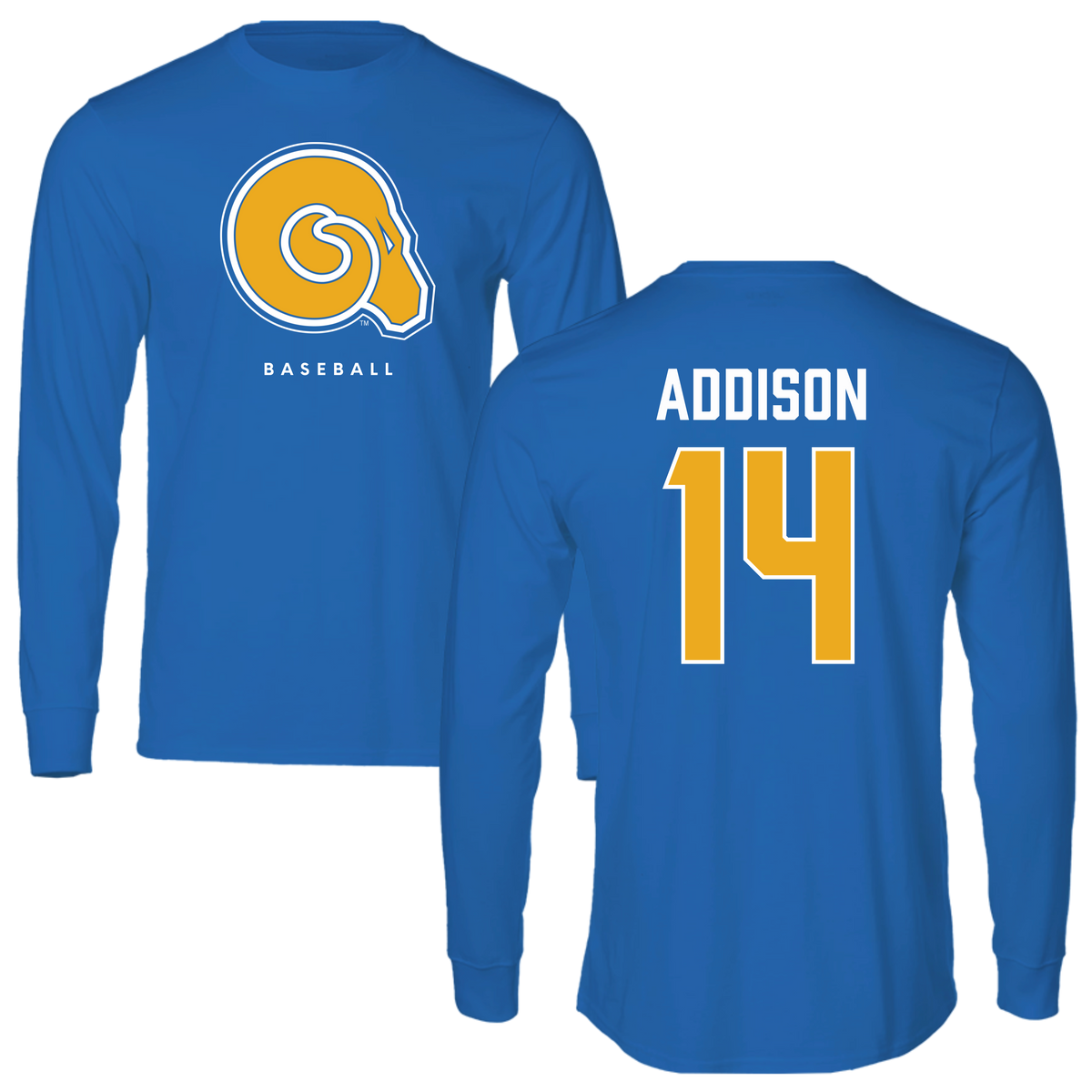 Albany State University Baseball Blue Long Sleeve - #14 Luke Addison