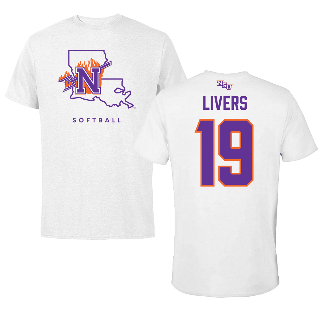 Northwestern State University Softball White Performance Tee - #19 Sophia Livers