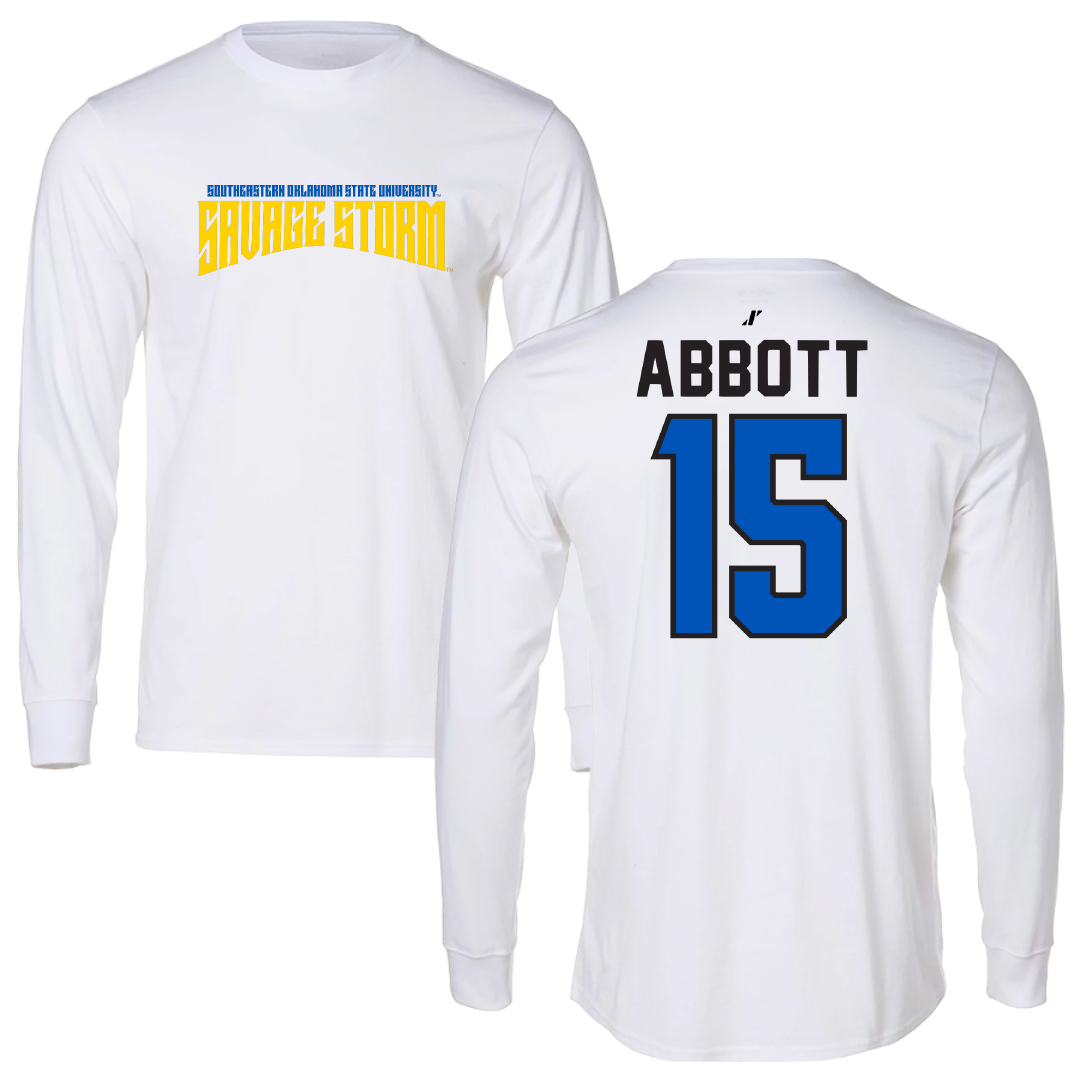 Southeastern Oklahoma State University Baseball White Classic Performance Long Sleeve - #15 Carson Abbott