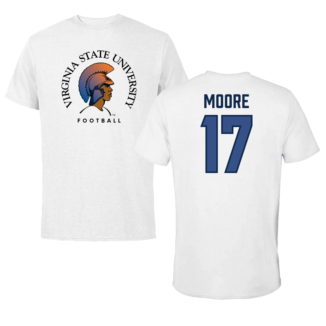 Virginia State University Football White Performance Tee - #17 Davion Moore