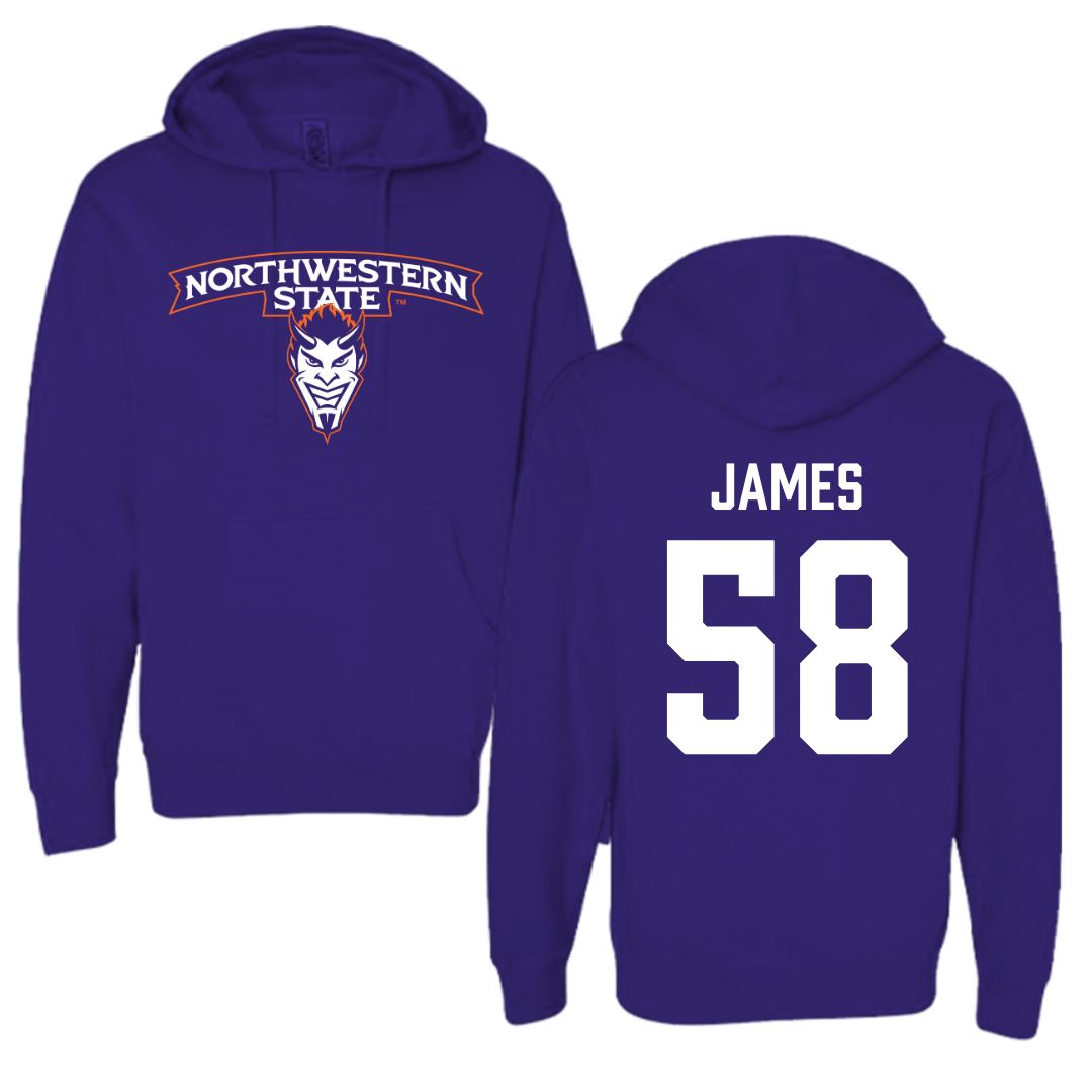Northwestern State University Football Purple Hoodie - #58 Coby James