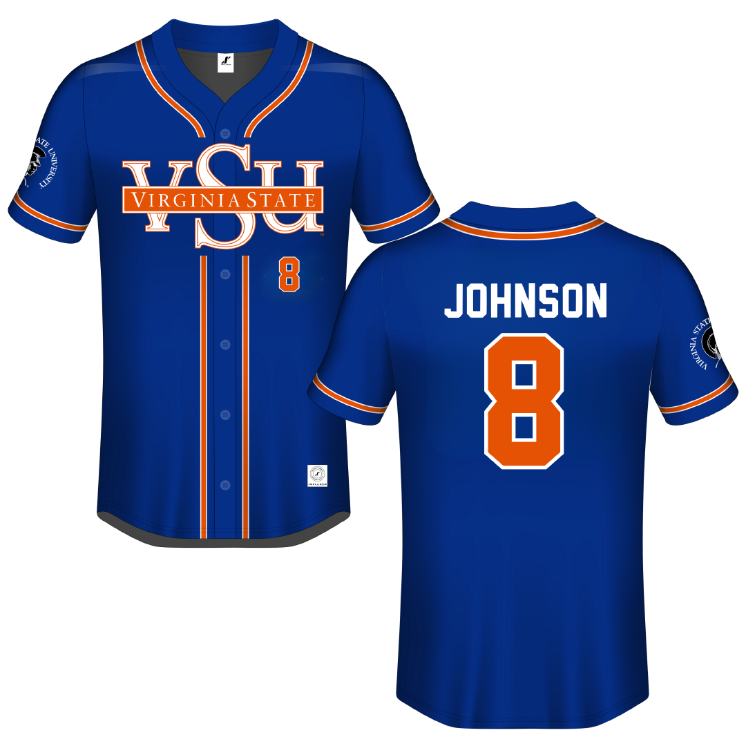 Virginia State University Blue Button-Down Jersey - #8 David Johnson