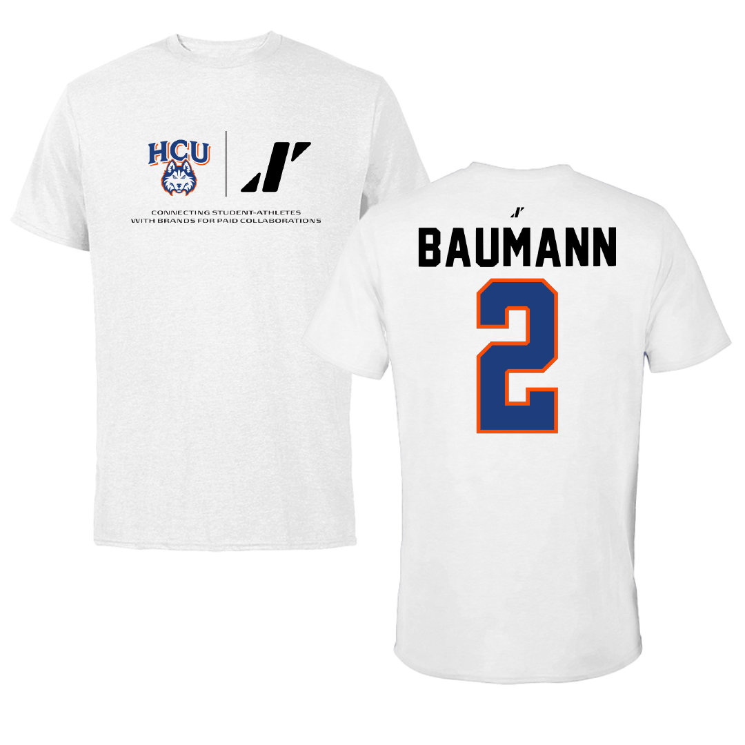 Houston Christian University Baseball White Rally Performance Tee - #2 Baylor Baumann