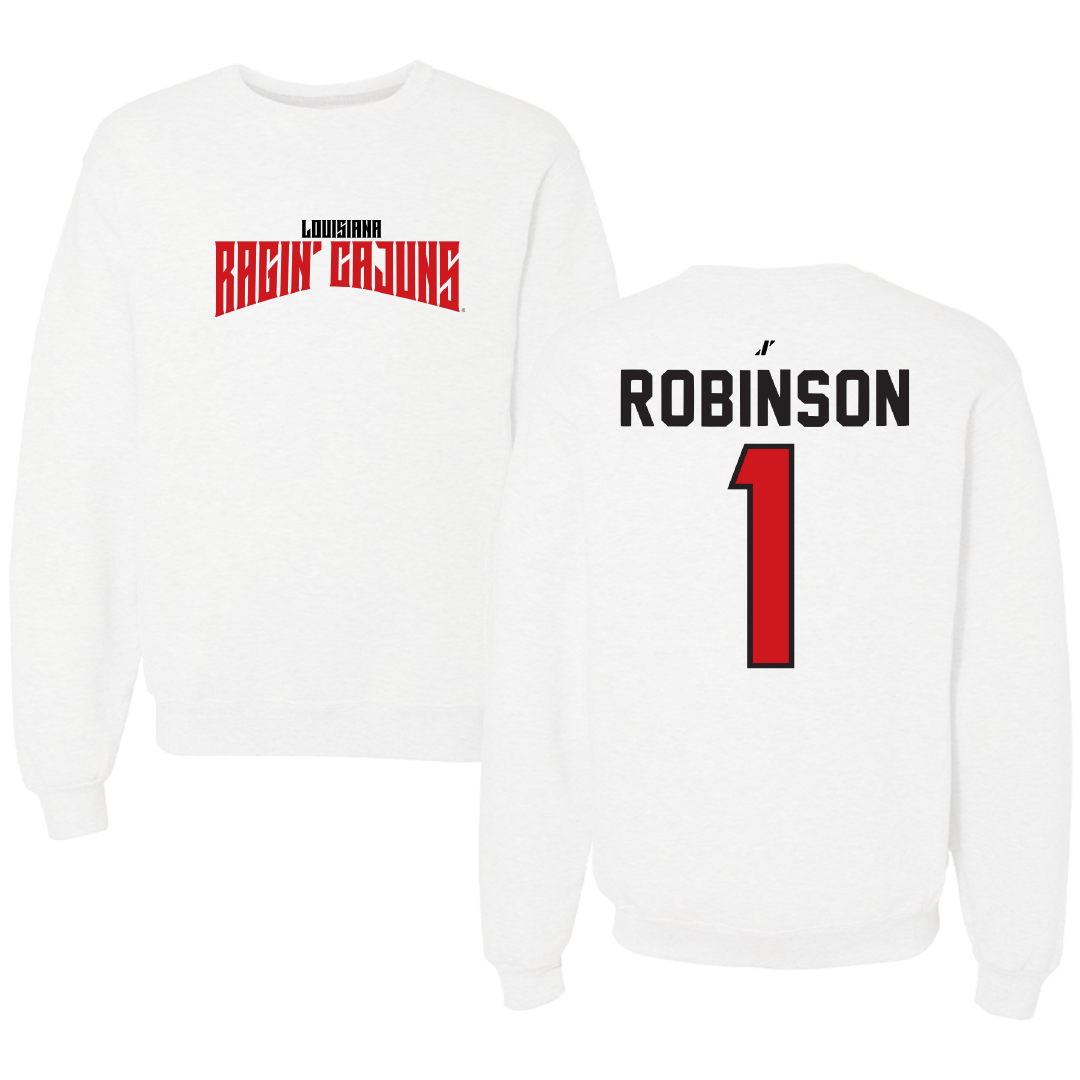 University of Louisiana at Lafayette Basketball White Classic Crewneck - #1 Tamiah Robinson