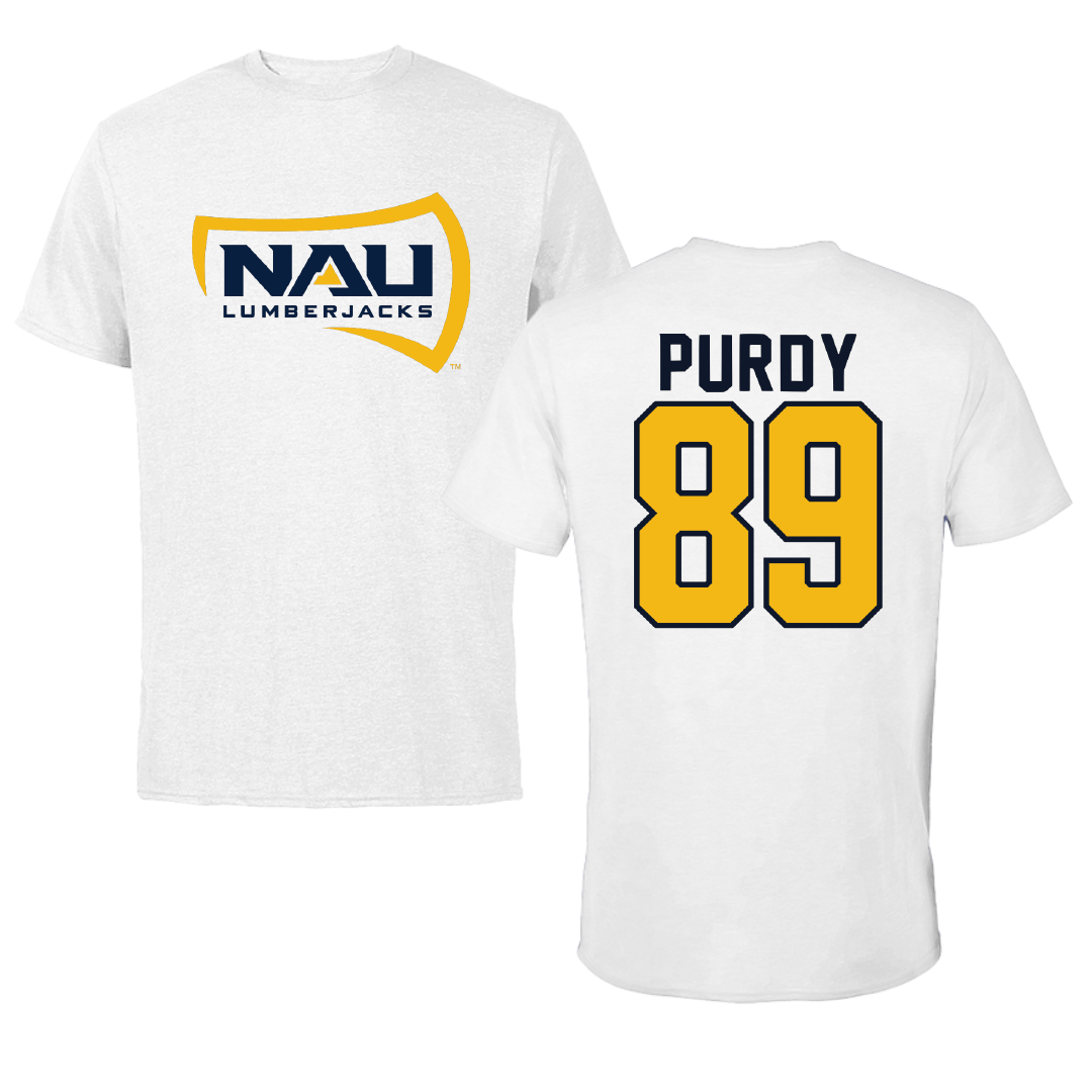 Northern Arizona University Football White Tee - #89 Jeter Purdy