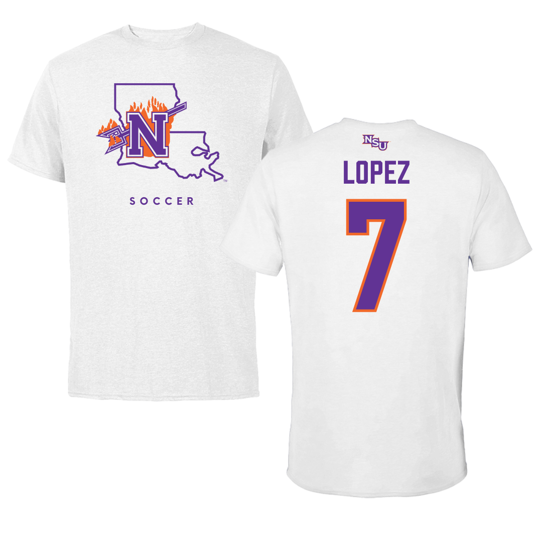 Northwestern State University Soccer White Performance Tee - #7 Sabrina Lopez