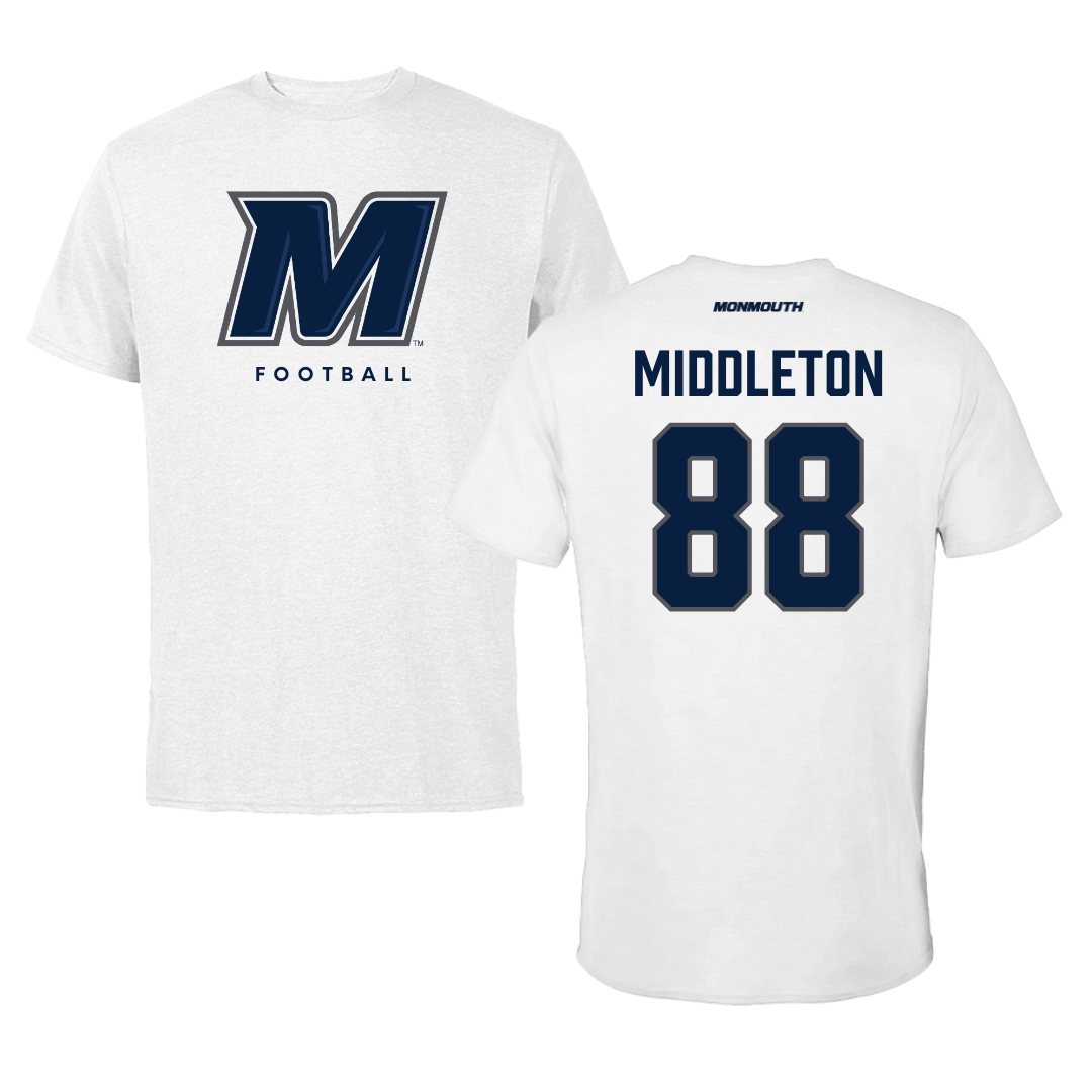Monmouth University Football White Performance Tee - #88 Marcus Middleton