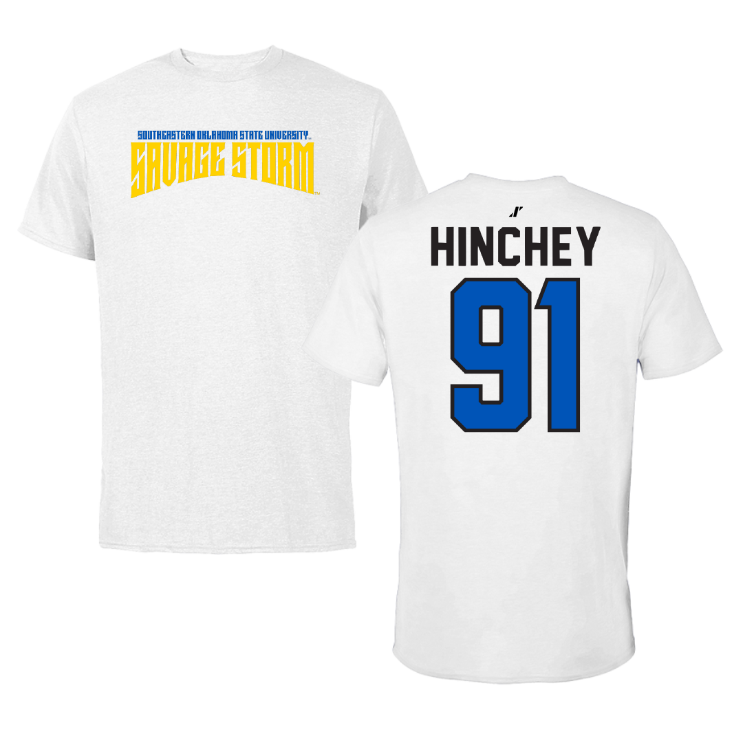 Southeastern Oklahoma State University Football White Classic Tee - #91 Damon Hinchey