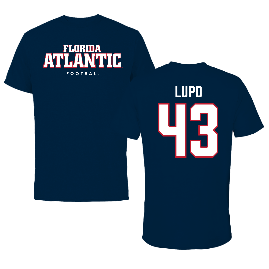 Florida Atlantic University Football Navy Block Performance Tee - #43 Logan Lupo