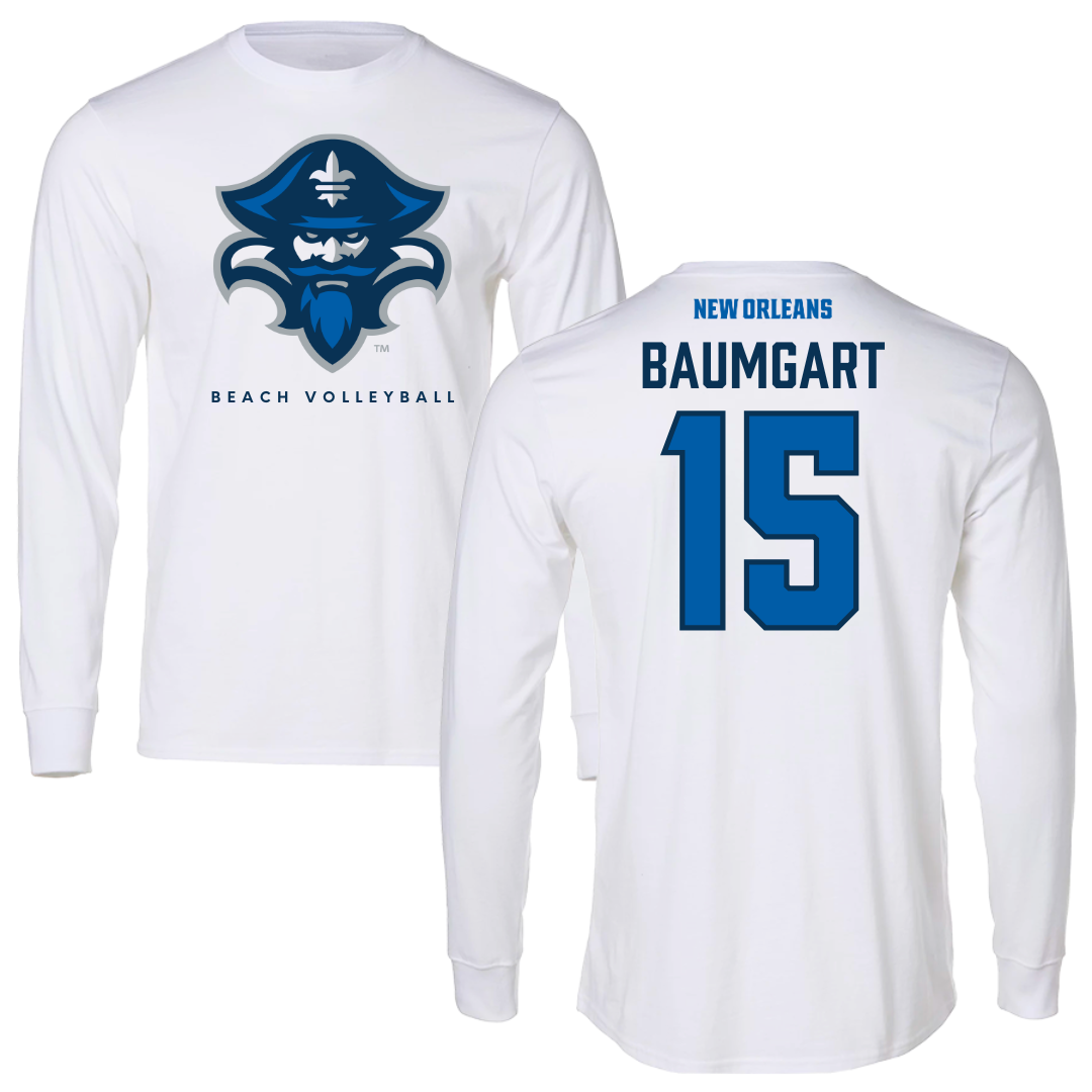 University of New Orleans Beach Volleyball White Performance Long Sleeve - #15 Serena Baumgart