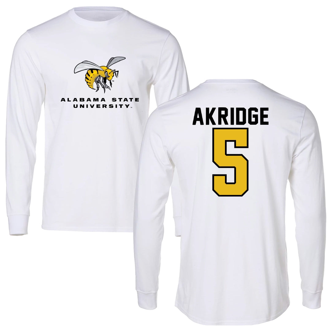 Alabama State University Basketball White Block Long Sleeve - #5 Solangelei Akridge